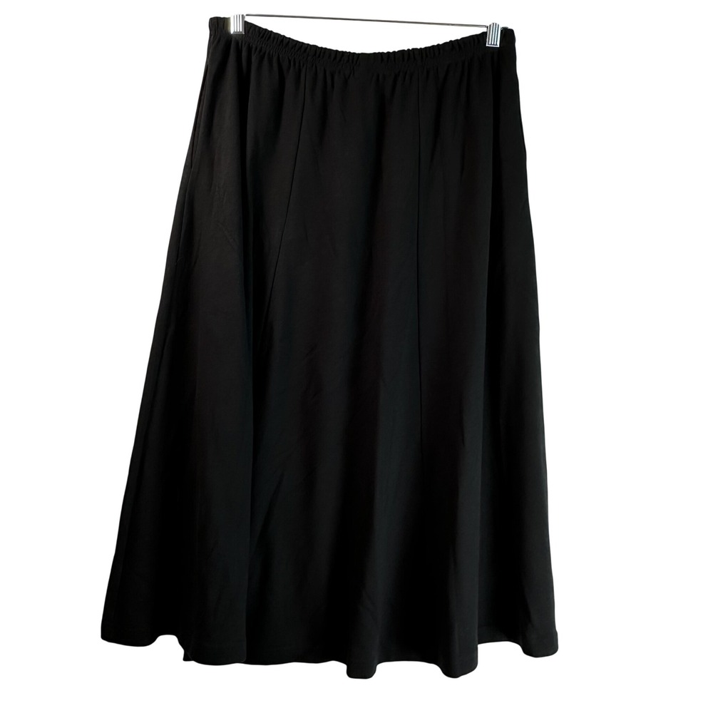Lands End Black Cotton Jersey Midi Skirt Petite XL 18-20 Made in USA Elastic